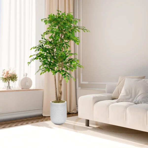 70 "Faux Ficus Tree In a White Magnesium Mud Flower pot, Faux Plant