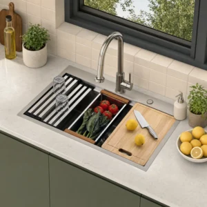 30 In. Drop-in Workstation Kitchen Sink, 304 Stainless Steel Single Bowl With Cutting Board