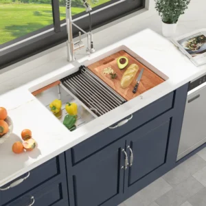 32" L Undermount Kitchen Sink Workstation 16 Guage Single Bowl Stainless Steel Sink with Accessories 32SUS19R